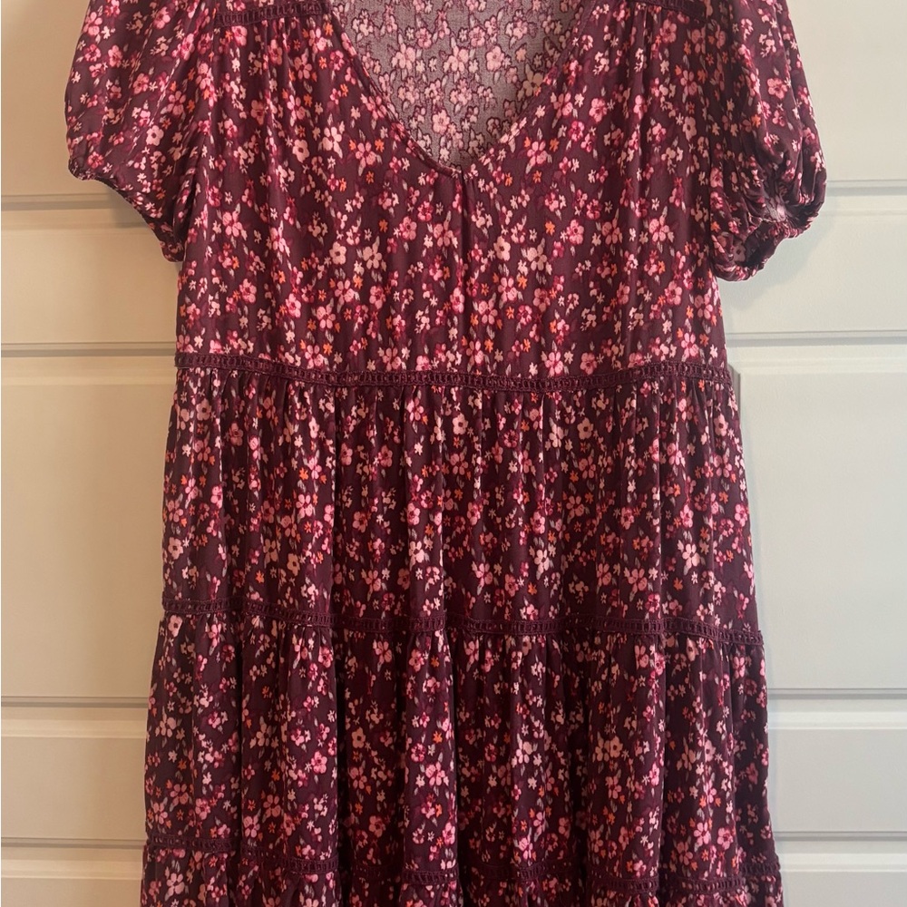 Floral V-Neck Puff Sleeve Dress